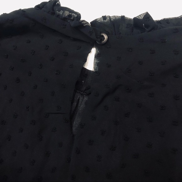 Black Ruffled Crewneck Swiss Dot Bubble Blouse - Picture 4 of 5